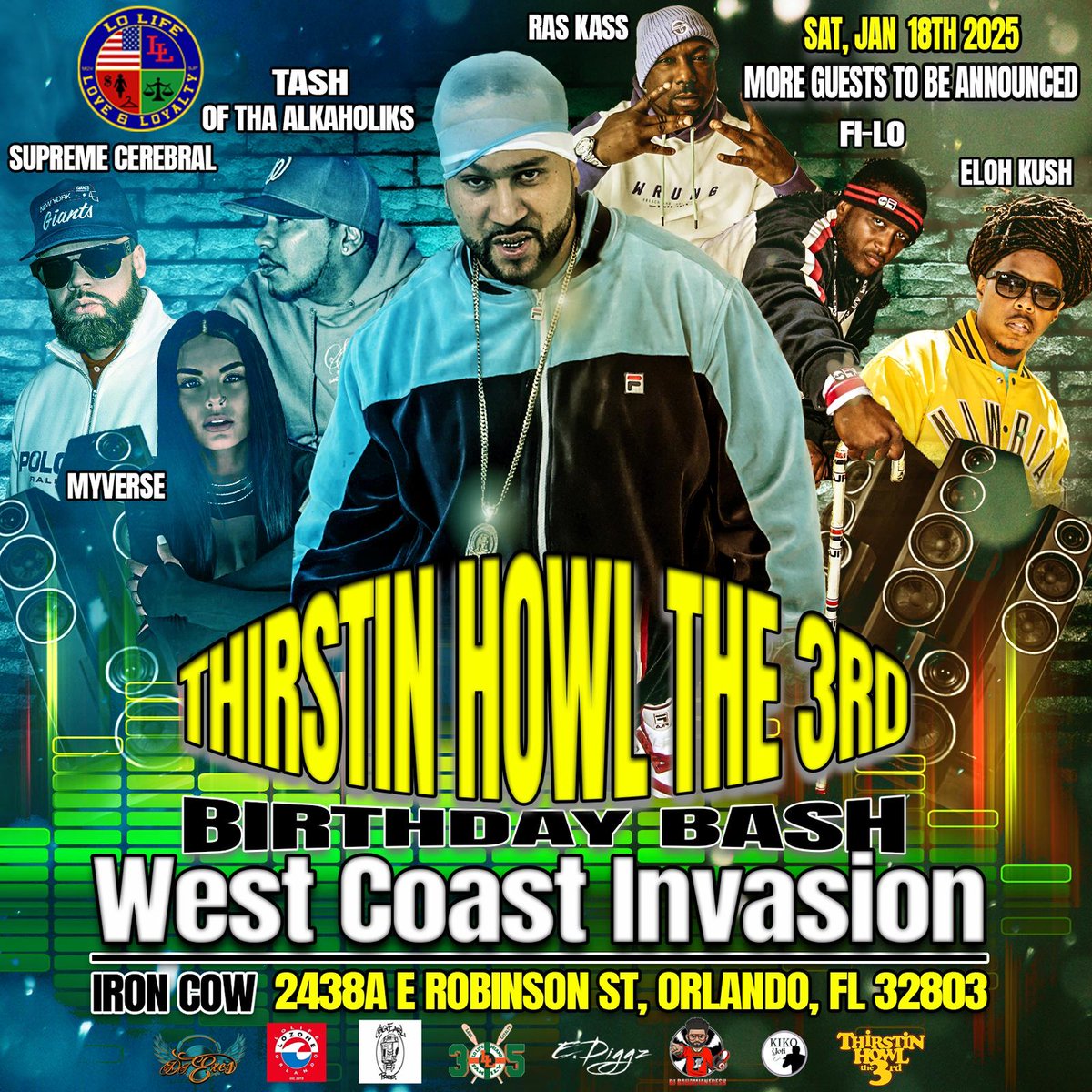 Lo Life Miami Family (@lolifemiami) on Twitter photo 🚨🚨 Book your flights to ORLANDO FL for <a href="/ThirstinHowl3rd/">THIRSTIN HOWL THE 3RD</a> Birthday Bash 2025 🚨🚨
✈️✈️ The WEST COAST INVASION featuring:
<a href="/RasKass/">RAS KASS</a>
<a href="/tashalkaholiks/">TASH</a>
<a href="/BugzyNino/">Supreme Cerebral</a>
<a href="/MyVerse/">MYVERSE</a>
<a href="/ELOHKUSH/">Eloh Kush</a>
#FILO and more surprise guests TBA...
Saturday Jan 18th at Iron Cow Orlando, FL
#LoLifeMusic 🚨🚨 Book your flights to ORLANDO FL for <a href="/ThirstinHowl3rd/">THIRSTIN HOWL THE 3RD</a> Birthday Bash 2025 🚨🚨
✈️✈️ The WEST COAST INVASION featuring:
<a href="/RasKass/">RAS KASS</a>
<a href="/tashalkaholiks/">TASH</a>
<a href="/BugzyNino/">Supreme Cerebral</a>
<a href="/MyVerse/">MYVERSE</a>
<a href="/ELOHKUSH/">Eloh Kush</a>
#FILO and more surprise guests TBA...
Saturday Jan 18th at Iron Cow Orlando, FL
#LoLifeMusic