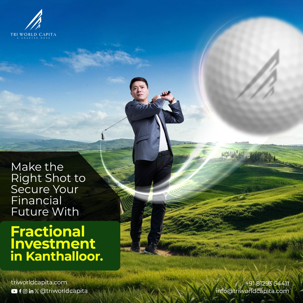 triworldcapita's tweet photo. Hit the right shot for a financially brighter future. Fractional investment with Tri World capita in the beautiful hills of Kanthalloor is the best swing you can make without the complexities of full ownership.  

#triworldcapita #mirthvillage #keralatourism https://t.co/FXp3VPVFL9