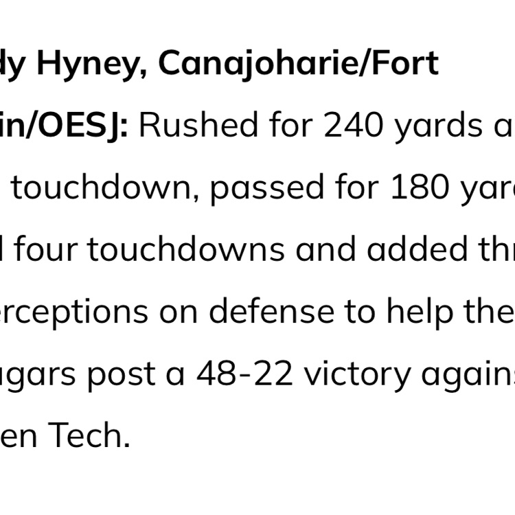 CanajoharieCSD's tweet photo. Congrats to Cody Hyney for being named as one of the "Best of the Week In Section ll" by the Times Union! https://t.co/PzWwoFz24g