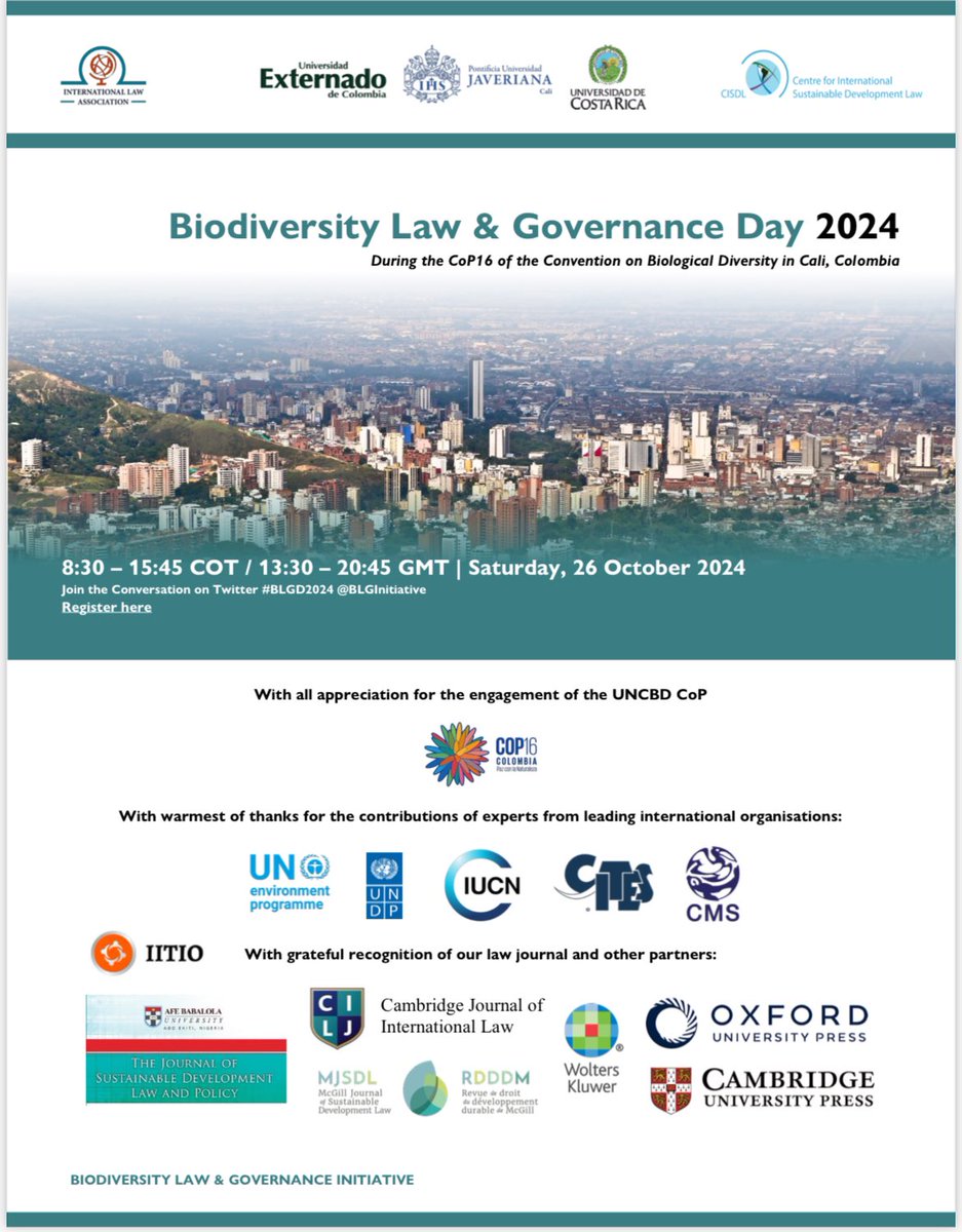 #COP16 Participaremos en el Biodiversity Law &amp; Governance Day 2024 Panel: Investing in Nature - Financial Innovation and Good Corporate Governance and Dispute Resolution for Biodiversity Strategies and Frameworks  12:45 a 2:00pm eventbrite.ca/e/biodiversity…