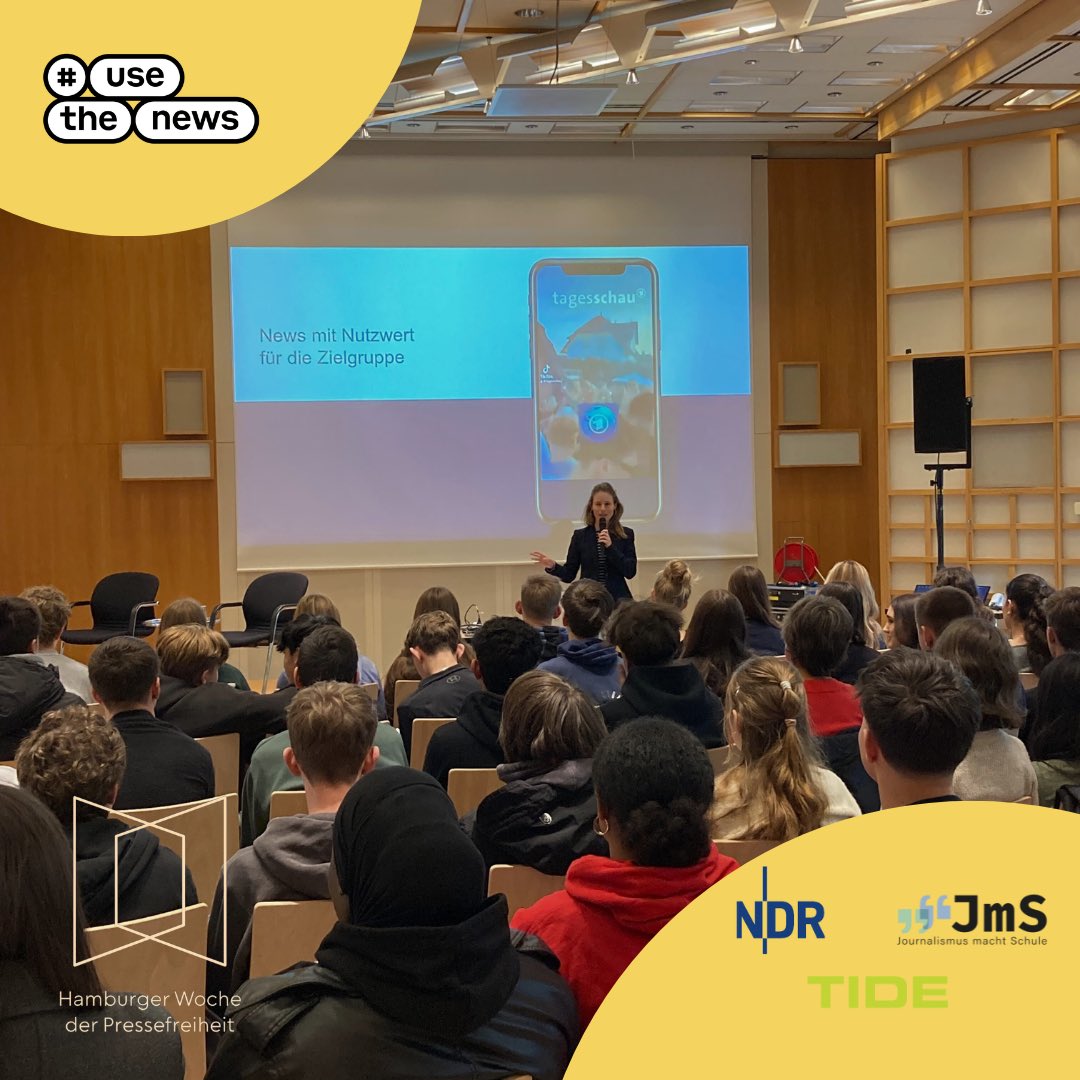 #UseTheNews (@usethenews2024) on Twitter photo #UseTheNews in Hamburg!
Bei der Hamburger Woche der Pressefreiheit gaben wir in zwei Newscamps an der @HAW_Hamburg & beim <a href="/NDRpresse/">NDR</a> spannende Einblicke: Krisenberichterstattung, #TikTok, Desinformation & KI-Fakes. Danke <a href="/KoerberIP/">Körber-Stiftung IP</a> <a href="/ZEITstiftung/">ZEIT STIFTUNG BUCERIUS</a> <a href="/JmS_Verein/">JmS - Journalismus macht Schule</a> <a href="/TIDE_HH/">TIDE-Hamburgs Bürger:innensender+Ausbildungskanal</a> ! #UseTheNews in Hamburg!
Bei der Hamburger Woche der Pressefreiheit gaben wir in zwei Newscamps an der @HAW_Hamburg & beim <a href="/NDRpresse/">NDR</a> spannende Einblicke: Krisenberichterstattung, #TikTok, Desinformation & KI-Fakes. Danke <a href="/KoerberIP/">Körber-Stiftung IP</a> <a href="/ZEITstiftung/">ZEIT STIFTUNG BUCERIUS</a> <a href="/JmS_Verein/">JmS - Journalismus macht Schule</a> <a href="/TIDE_HH/">TIDE-Hamburgs Bürger:innensender+Ausbildungskanal</a> !