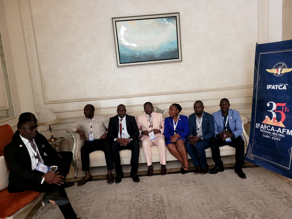 UGATCA1's tweet photo. A team of 8 Senior Air Traffic Controllers from the Uganda Civil Aviation Authority (UCAA) represented UGATCA with distinction at the IFATCA-AFM 4-day regional meeting in Cairo, Egypt.

We extend our sincere gratitude to UCAA for their unwavering support to our association. https://t.co/PxNmdSD41W