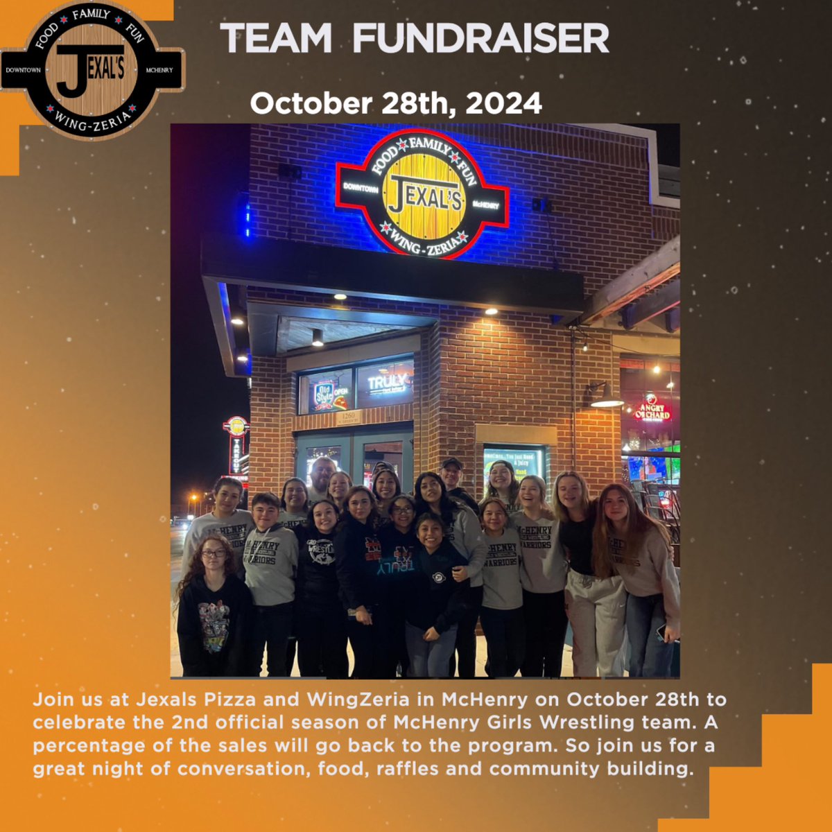 McHenryGWrestle's tweet photo. The McHenry Girls Wrestling team and McHenry softball team will be having a fundraiser at Jexals on Monday October 28th!!! Join us for great food, raffles and more!!! https://t.co/xcxZRAPkCc