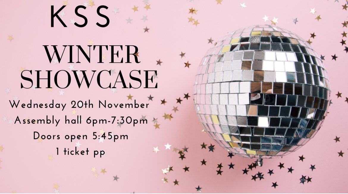Miss_BellPE's tweet photo. Join us for the KSS Winter Showcase on Wed 20th November 🪩📍Assembly Hall ⏰6-7:30pm. Come and enjoy an evening of amazing dance performances 👯‍♀️🪩 Collect your tickets from PE #wintervibes #danceshow https://t.co/mp6MnJcATO