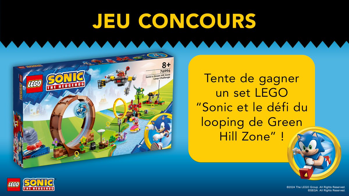 Passe à la vitesse supérieure avec notre jeu concours Sonic 🦔

Pour remporter un set LEGO #SonictheHedgehog :
1️⃣ Abonne-toi à notre compte
2️⃣ RT ce tweet
🎟 T.A.S le 06/11

🍀1 gagnant