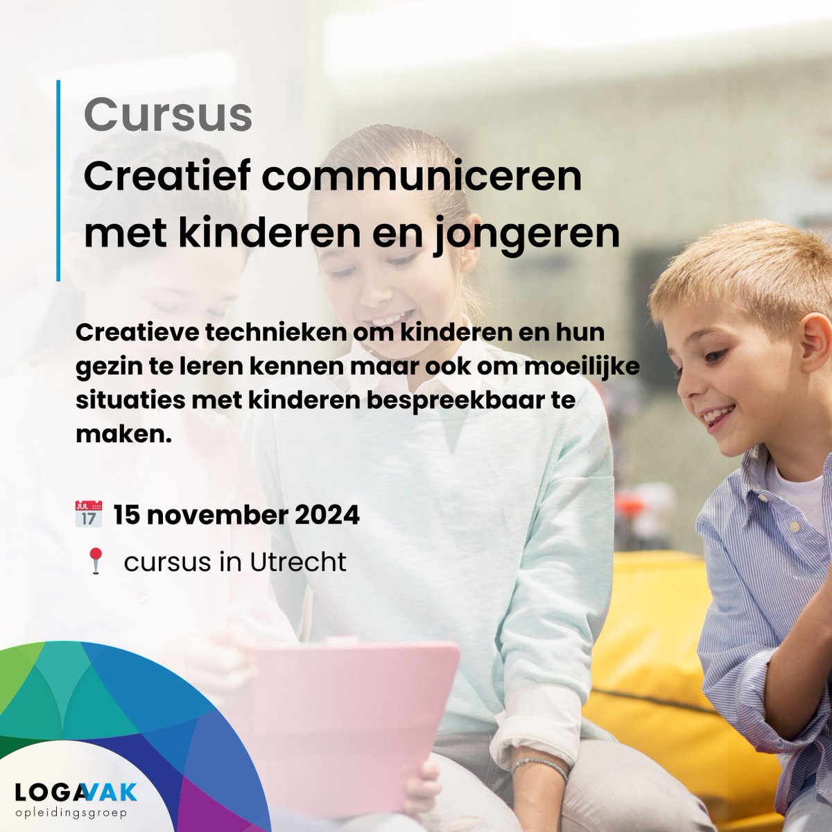 Logavak's tweet photo. Hoe kan je kinderen benaderen op een manier die past bij hun ontwikkelingsniveau en leefwereld? Tijdens deze training leer je creatieve technieken om kinderen en hun gezin te leren kennen, maar ook om moeilijke situaties bespreekbaar te maken. Meer info 👉https://t.co/HtgJ18BFB1 https://t.co/c0bS2hWiHO