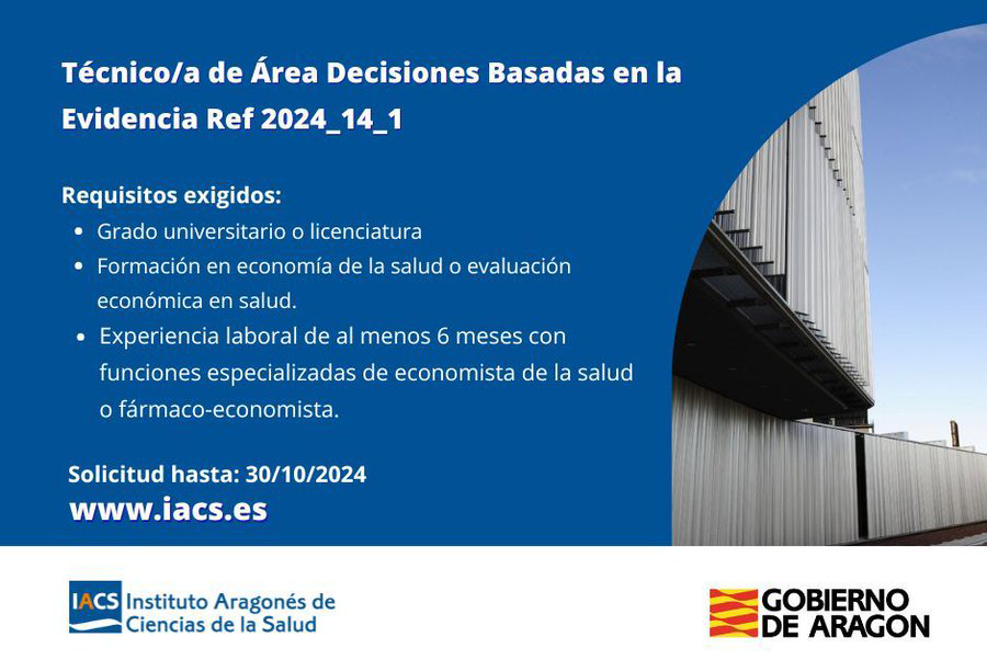 💼 #OfertaLaboral

Técnico/a de Área Decisiones Basadas en la Evidencia en el <a href="/iacs_aragon/">IACS (Salud-Aragón)</a>
Presentación de candidaturas hasta: 30/10/24

Amplía información ⬇️
i.mtr.cool/myqzgdjeoi