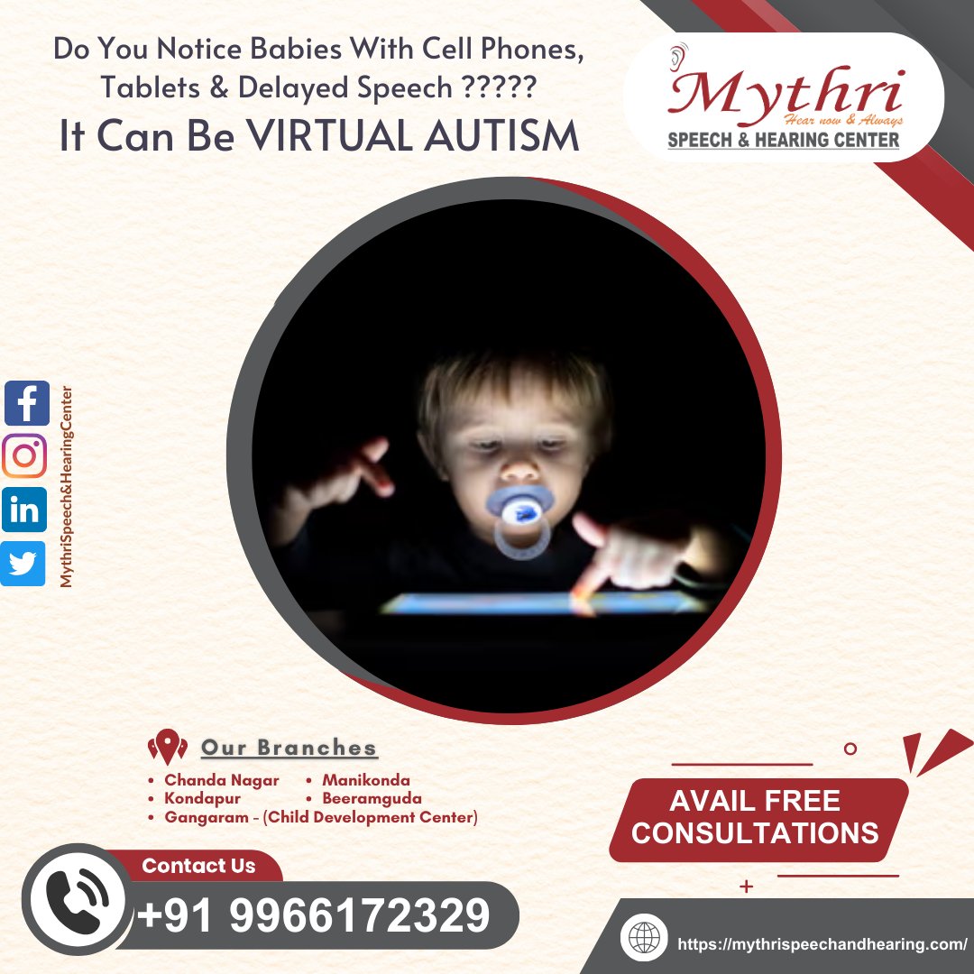 mythrihearing's tweet image. #VirtualAutism #AutismAwareness #ScreenTimeConcerns #DelayedSpeech #SpeechTherapyForKids #AutismSpecialists #DrSandeepNeela #MythriSpeechAndHearing #Beeramguda #ChandaNagar #Kondapur #Manikonda #Gangaram #PediatricAutism #ChildDevelopmentCenter #FreeConsultations #AutismSupport