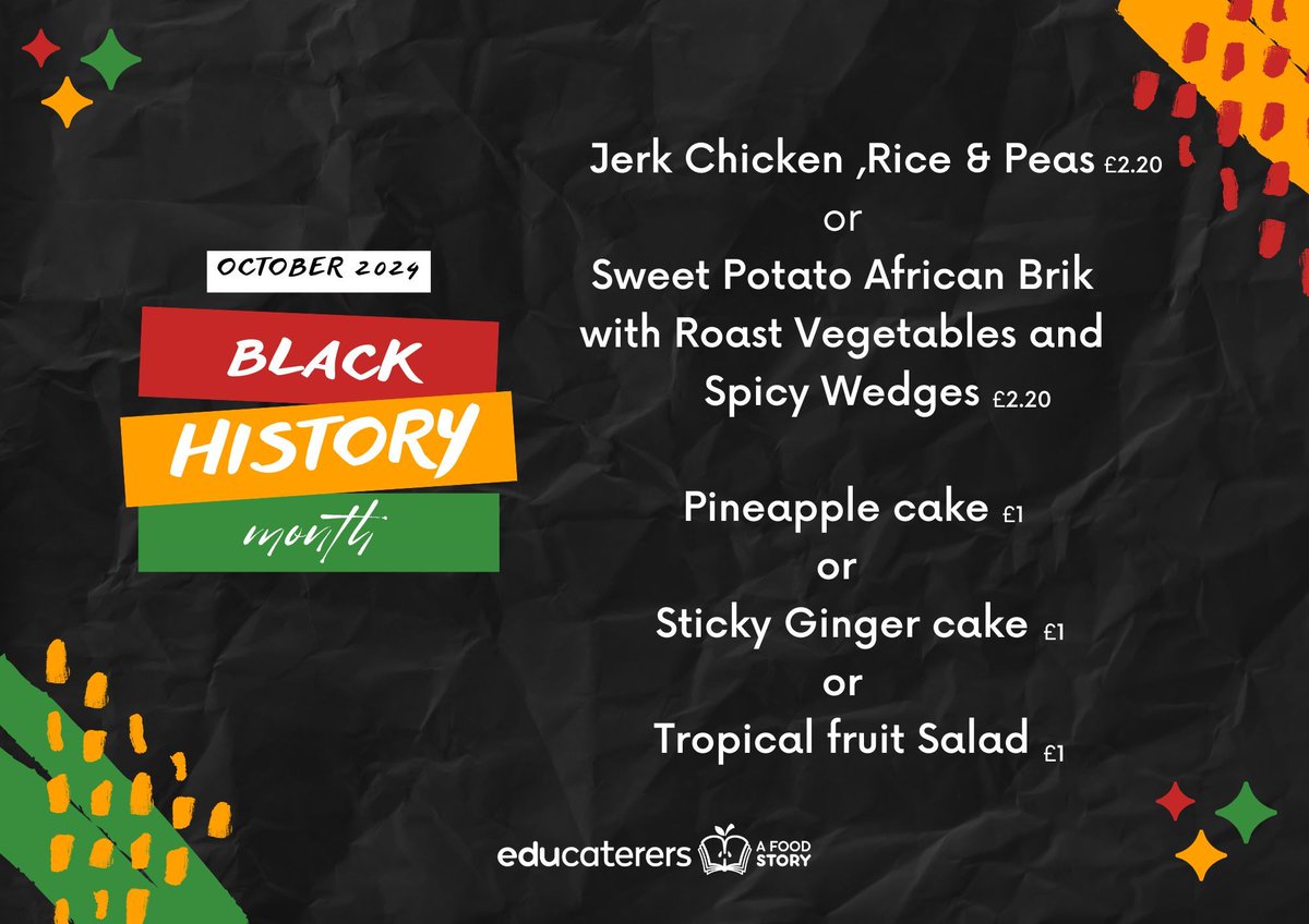 In celebration of Black History Month why not try some of our Caribbean menu delights this week Thursday.