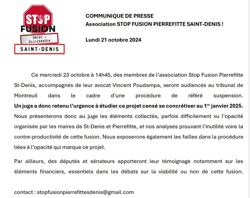 ⚠️mercredi 23 octobre
✅audience au TA Montreuil 14h45
❗️éléments concrets 🟢 pas de blabla...
➡️pour une suspension de la fusion #pierrefitte #stdenis