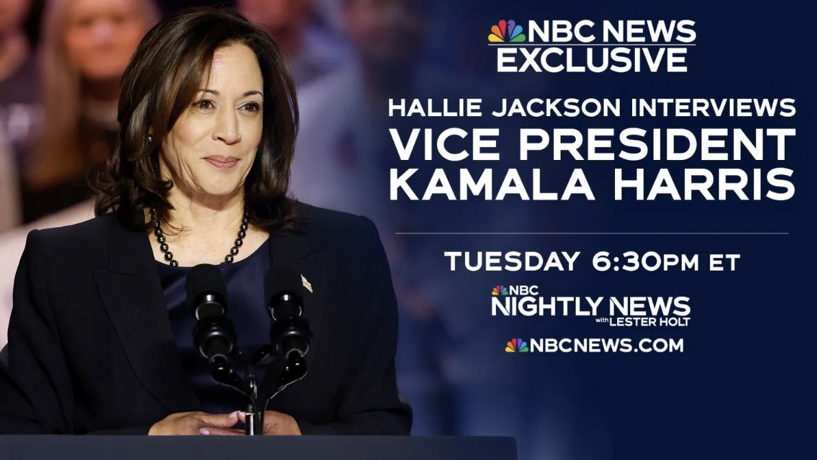 On the heels of her recent TV interviews on 60 Minutes, Univision and Fox News, Kamala Harris will be interviewed on NBC News tomorrow. 

Meanwhile, Trump continues to hide in his basement.