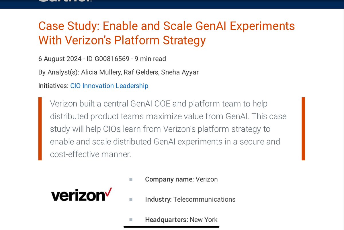 At #Gartnersym today, <a href="/Verizon/">Verizon</a> execs share how they evaluated, socialized and deployed GenAI at scale.  Want a sneak peek?  Join us at the Swan in Pelican 1 at 145 today