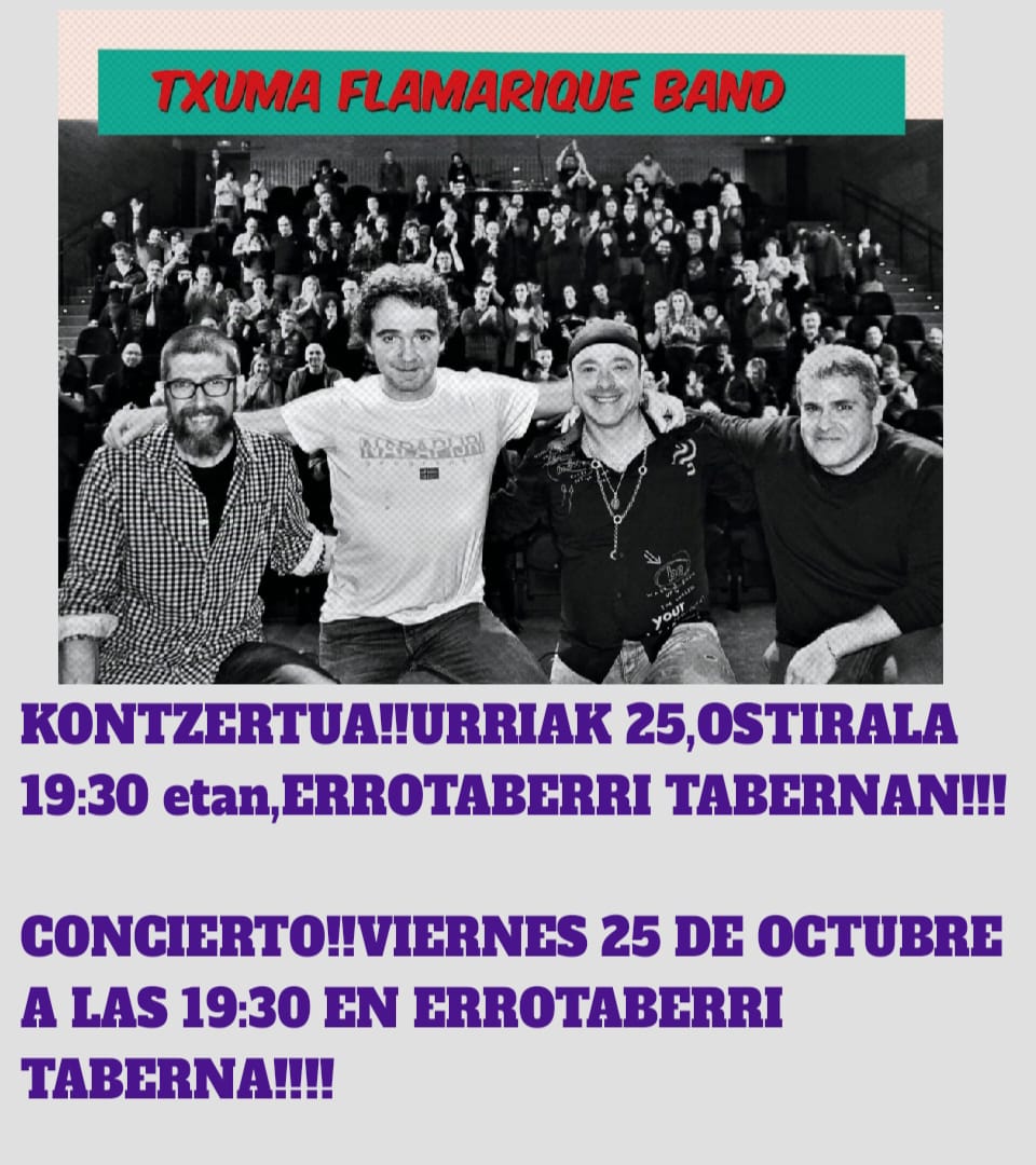 Iratirratia's tweet photo. CONTENIDO EN CASTELLANO - GAZTELERAZKO EDUKIA
Txuma Flamarique Band ostiralean girotuko du arratsaldea Errotaberri tabernan. Txuma Flamariquen izan gara bandaren kontzertua nolakoa izanen den ezagutzen #Musika #Garralda
https://t.co/ya5PORreif https://t.co/CUzbPewmzw