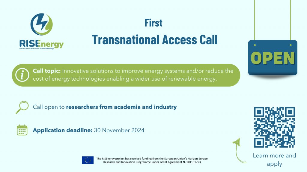 The first call for applications for RISEnergy Transnational Access is open until 30 Nov!

Call topic:  Innovative solutions to improve energy systems and/or reduce the life cycle cost of energy technologies enabling a wider use of renewable energy.

risenergy-project.eu/open-calls/