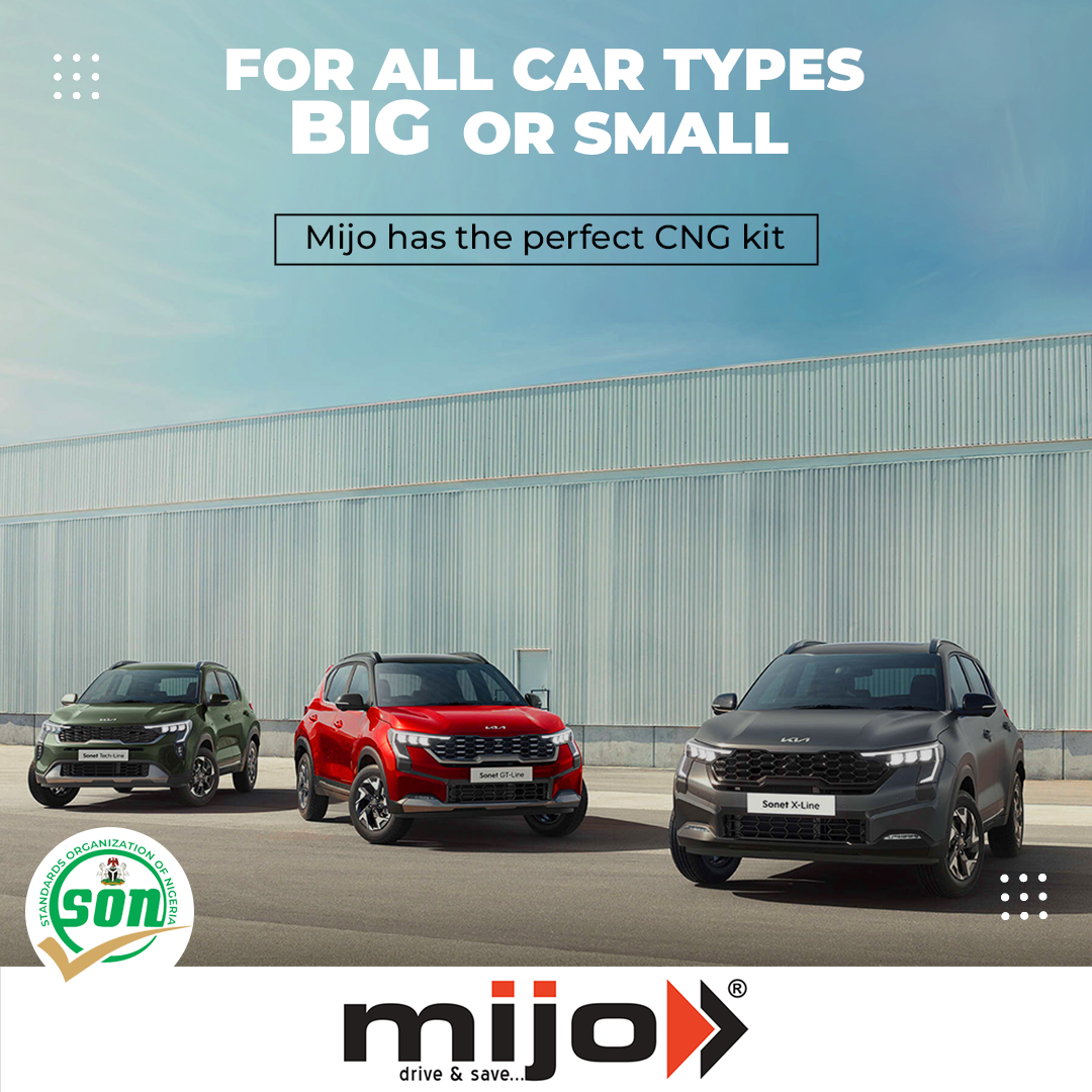 AutoMijo's tweet photo. Mijo’s CNG kits fit all vehicles—compact cars to SUVs. Enjoy fuel efficiency, better performance, and environmental savings with our reliable and safe kits. Drive smarter with Mijo #DriveGreen  
.
@PCNGInitiative @SONNigeria @nnpclimited    @FRSCNigeria https://t.co/I8NPJrCEyA