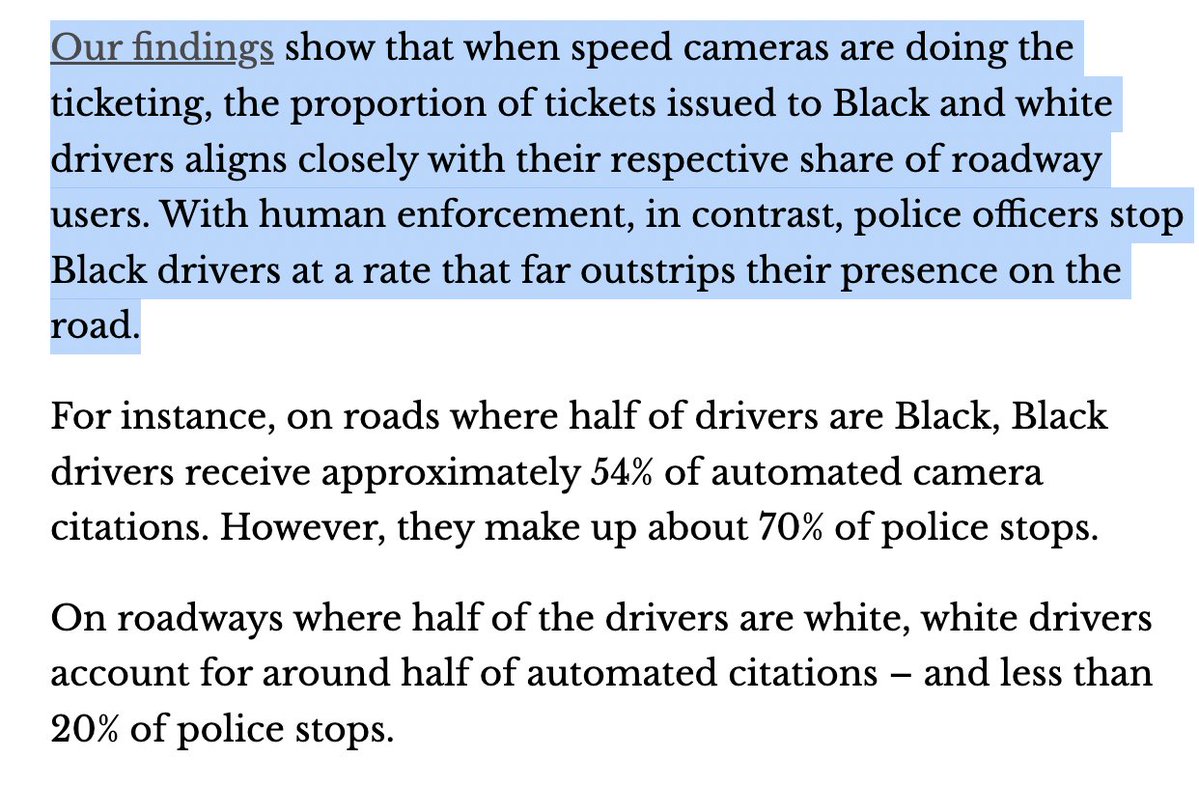 Hard to overstate how much of an improvement speed cameras are compared to police issuing tickets.

Speed cameras are *way* more fair -- and also more reliable.

theconversation.com/police-stop-mo…