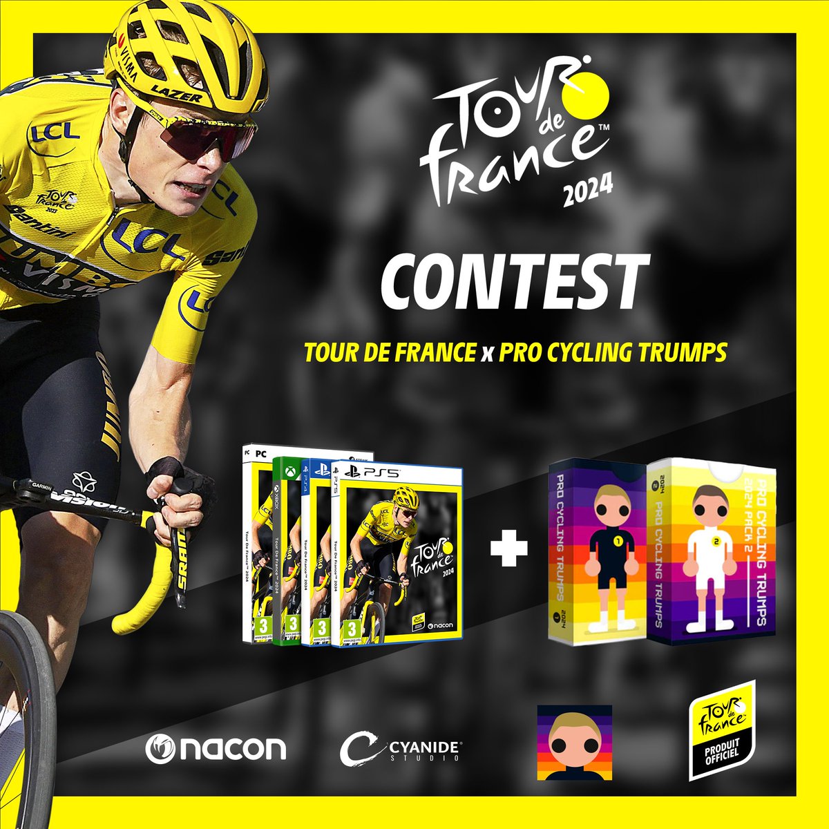 To celebrate the end of the season, we're giving away a pack of Pro Cycling Trumps cards and a key of the Tour de France 2024 game!

To participate:
🚴‍♂️ RT + follow <a href="/PCyclingManager/">Tour de France Video Games</a> &amp; <a href="/procycletrumps/">Pro Cycling Trumps</a> 
🚵‍♂️ Tell us in comments which rider will be on the #TDF25 cover for you.