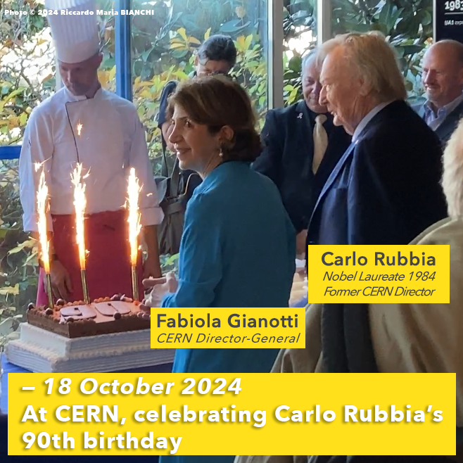 drric_physics's tweet photo. On Friday, I attended a historical symposium here at CERN, organized to celebrate the long career of Carlo Rubbia, 1984 Nobel laureate for Physics.

I took this picture at the moment of the birthday cake 🎂 https://t.co/uYDfziaqbZ