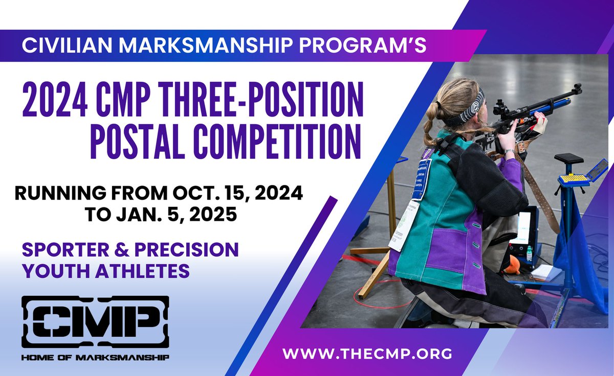 SSUSA_Magazine's tweet image. Registration is open for the CMP 2024 Three-Position Air Rifle Postal competition. The event is open to sporter and precision athletes in 4-H, Scouts, American Legion, JROTC or club programs -- bit.ly/3C4BSb2

@TheCMPorg #ShootingSports #CompetitiveShooting