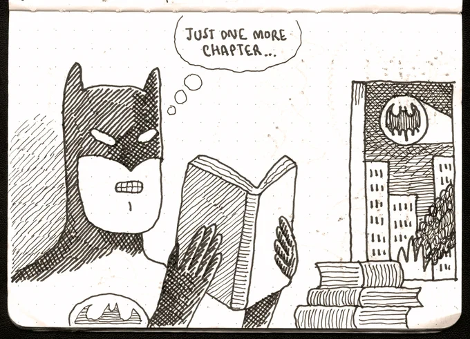 My initial notebook doodle for the Batman cartoon quoted below: 