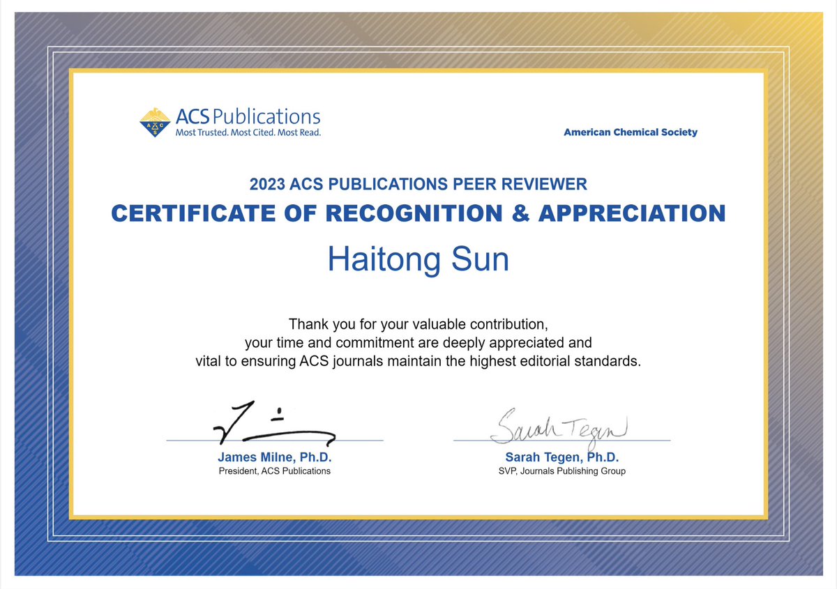 csuen27's tweet photo. Always believe that reviewers and authors help each other grow and succeed together! 😃 Great thanks to ACS @EnvSciTech for the recognition! 🥳 It’s a real pleasure to serve top-tier journals and work with amazing peer researchers! 🤩