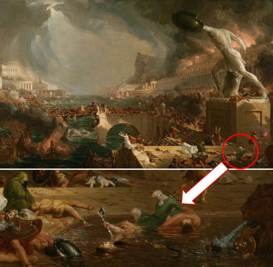 thinkingwest's tweet image. You’ve probably seen this painting before.

It’s actually one of a five-part collection…

The artist, Thomas Cole, was known mostly for landscapes—but the series reveals a poignant facet of human nature.

The clues are in the details…🧵