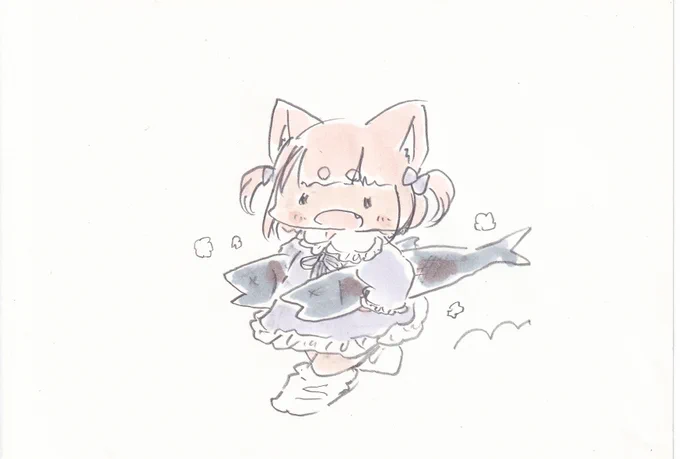 焼きサンマ!焼きサンマ!#イラスト #女の子イラスト #ケモミミ #かわいい 