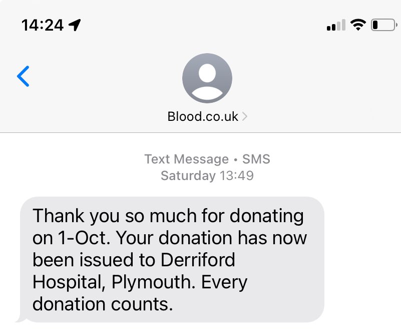 So for my second donation in a row my latest <a href="/GiveBloodNHS/">NHS Blood Donation 🩸🩹</a> donation has been put to good use at a #NHS hospital that <a href="/macmillancancer/">Macmillan Cancer Support</a> supported when I worked for them from 2010-2015. <a href="/UHP_NHS/">University Hospitals Plymouth NHS Trust</a> Donation #69🩸