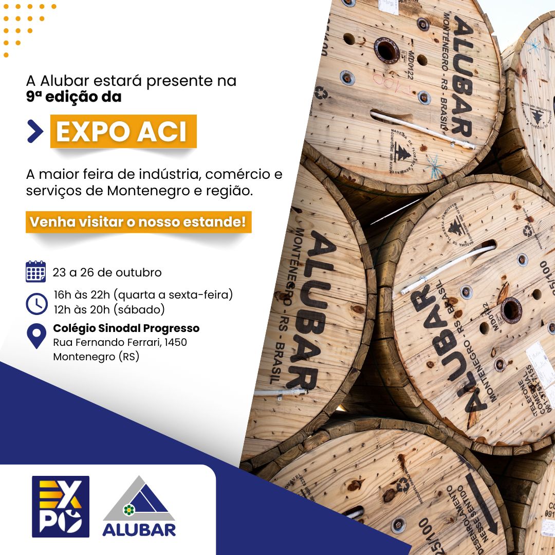 De 23 a 26 de outubro, o Grupo Alubar participará da EXPOACI, maior feira de indústria, comércio e serviços da região de Montenegro
 
Visite o nosso estande e saiba como a Alubar tem impulsionado o setor de energia no Brasil.
 
#GrupoAlubar #Alubar #ExpoACI2024 #ExpoACI #EcoPila