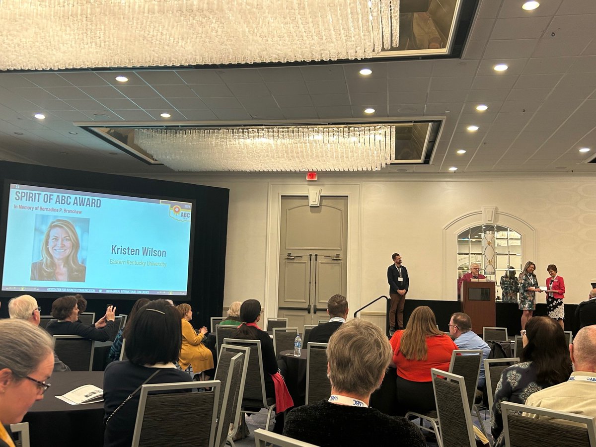 EKU_CoB's tweet photo. A BIG CONGRATULATIONS to @klbrew on winning the Spirit of ABC Award at the Association for Business Communication International Conference in Tulsa, Oklahoma! We are proud of the work she does representing the @eku &amp; @EKUOnline College of Business. #ColonelsMeanBusiness https://t.co/1MepTpYwU3