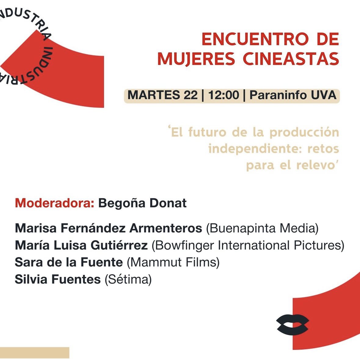 ECAM (@ecam_) on Twitter photo ¡🔜 <a href="/SEMINCI/">SEMINCI | Festival de Cine</a>! 👇
Celebramos la mesa técnica, en la que colaboramos con el festival, 'El futuro de la producción independiente: retos para el relevo', con las productoras Sara de la Fuente, Silvia Fuentes, Marisa F. Armenteros y María Luisa Gutiérrez.
¡Muchísimo #TalentoECAM! 👏 ¡🔜 <a href="/SEMINCI/">SEMINCI | Festival de Cine</a>! 👇
Celebramos la mesa técnica, en la que colaboramos con el festival, 'El futuro de la producción independiente: retos para el relevo', con las productoras Sara de la Fuente, Silvia Fuentes, Marisa F. Armenteros y María Luisa Gutiérrez.
¡Muchísimo #TalentoECAM! 👏