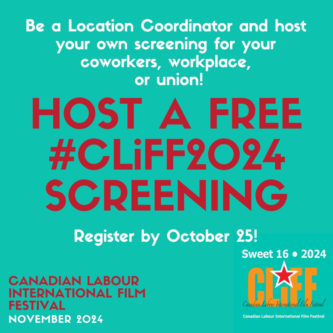 labourfilms's tweet photo. Plan your #cliff2024 movie night by Fri, 25 Oct!
#labourfilms #laborfilms #cliff2024 #cliff16 @opseu @cupenat @SCFPnat @cupe3904 @UniforTheUnion @tpffa @UFCWCanada
@LabourWindsor @HospEmpUnion @CMG_LaGuilde @wlc1894
@cupelocal79 @cwacanada1 @edmlabour @yeupsac @BCGEU
@OSSTF https://t.co/z0cFZ9Aw0z