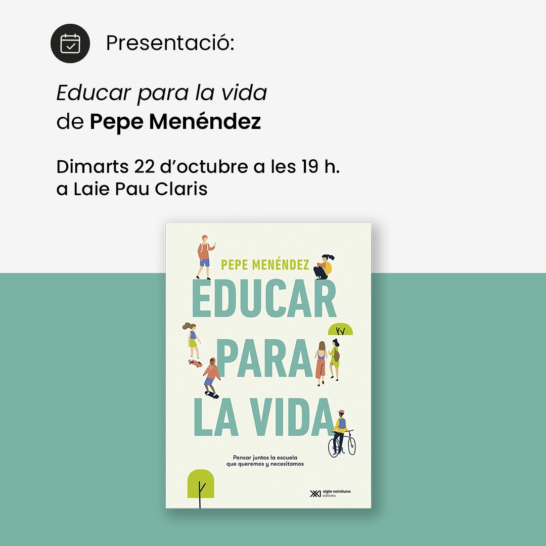 laietana's tweet photo. 💡Recordeu: demà 22/09 nova presentació a #LaiePauClaris 👇

📖 'Educar para la vida' de Pepe Menéndez (@sigloxxiesp)

ℹ️ L'autor conversarà amb Begonya Gasch, directora de @El_Llindar i Agnès Marqués, periodista i exalumna.

👉 https://t.co/9bWk5ALERt

#AgendaLaie https://t.co/HddZ70NF2F
