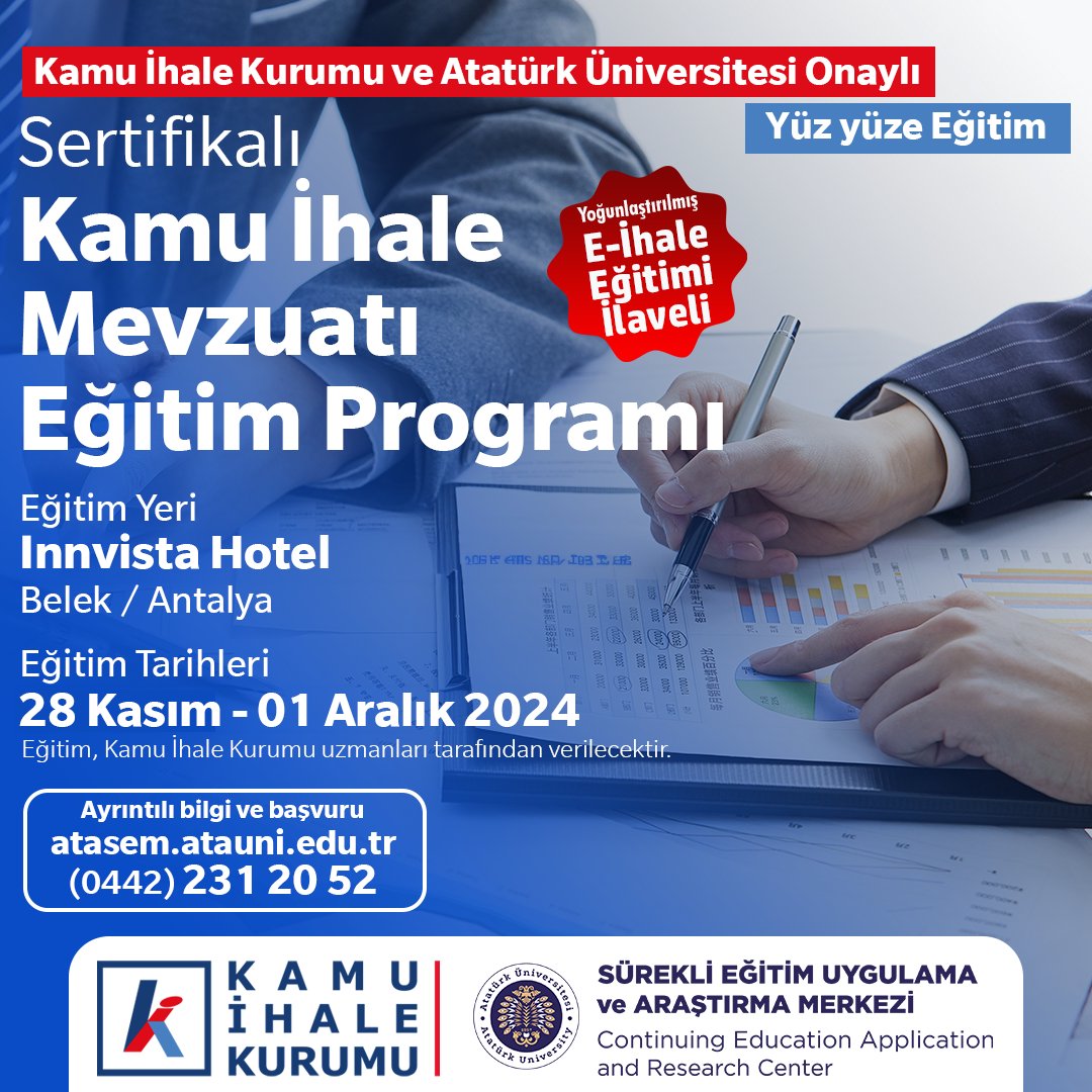 atasem2010's tweet photo. Kamu İhale Kurumu iş birliği ile Atatürk Üniversitesi Sürekli Eğitim Uygulama ve Araştırma Merkezi tarafından 'Sertifikalı Kamu İhale Mevzuatı Eğitim Programı' düzenlenecektir.
https://t.co/xNOgc97azE

#kamuihalekurumu
#atauni #atatürküniversitesi #atasemeğitimleri @atauni1957 https://t.co/r2j42W2mp3