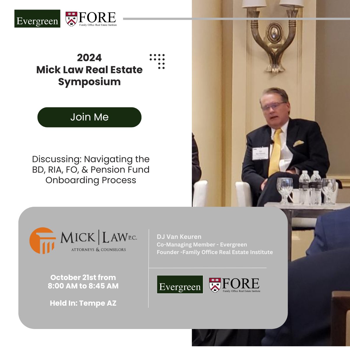 Today’s the Day!

DJ Van Keuren is speaking at the 2024 Mick Law Real Estate Symposium in Tempe, AZ! Catch DJ’s session on Navigating the BD, RIA, FO, &amp; Pension Fund Onboarding Process this morning from 8:00 AM to 8:45 AM. 

#RealEstateSymposium #DJVanKeuren #MickLawEvent