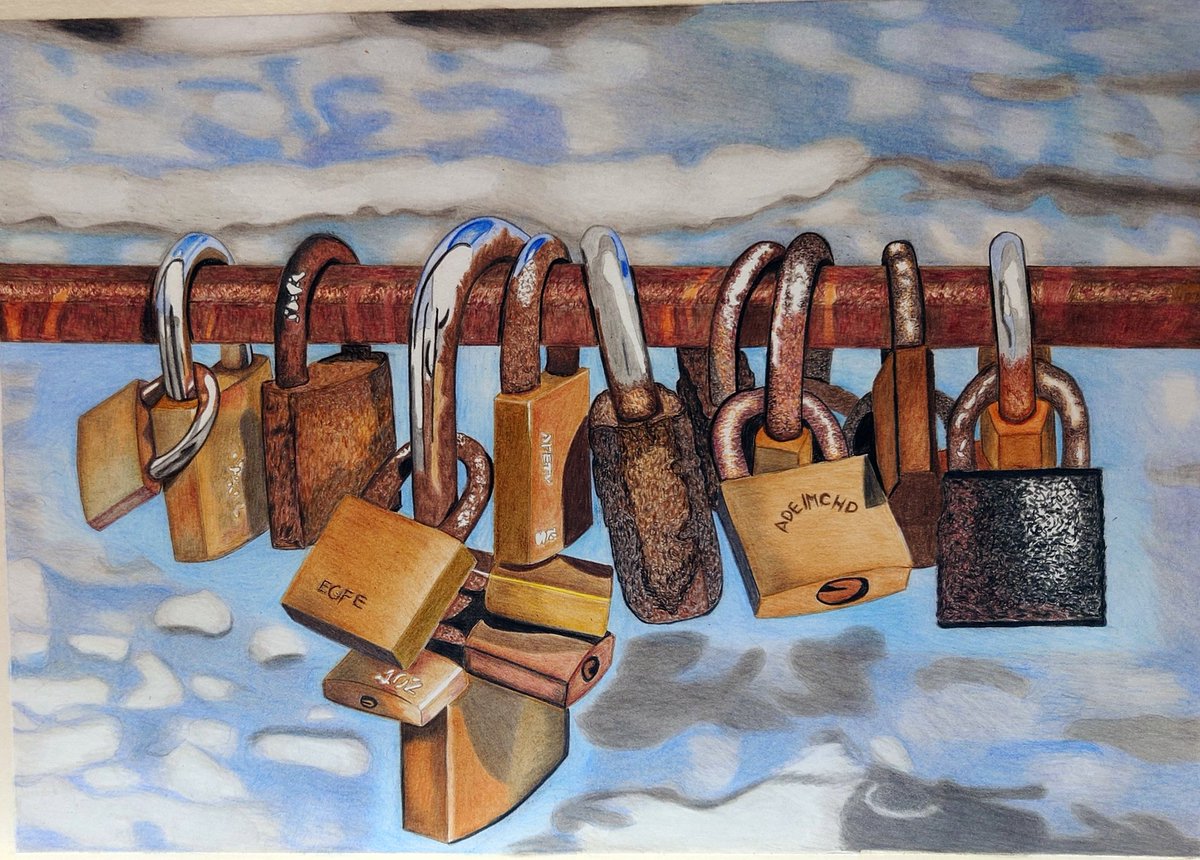 #色鉛筆画
#南京錠
#錆び