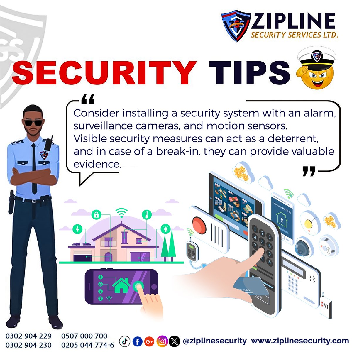ziplinesecurity's tweet photo. Security Tip
It’s always a good idea to install a security system with an alarm to protect against emergencies intruders.
#intruders #ziplinesecurity #securitynews #GhanaNews #TrendingNow #installation #CCTVinstallation #securityvisibility #surveillance #CyberAwareness https://t.co/02eAZX3Bma