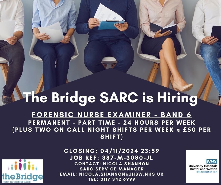 Come and join our lovely Nursing Team here at The Bridge SARC. Follow the link for more information or contact: Nicola Shannon on 0117 342 6999 or nicola.shannon@uhbw.nhs.uk http://connect/StaffAndLineManagersInfo/RST/Pages/default.aspx