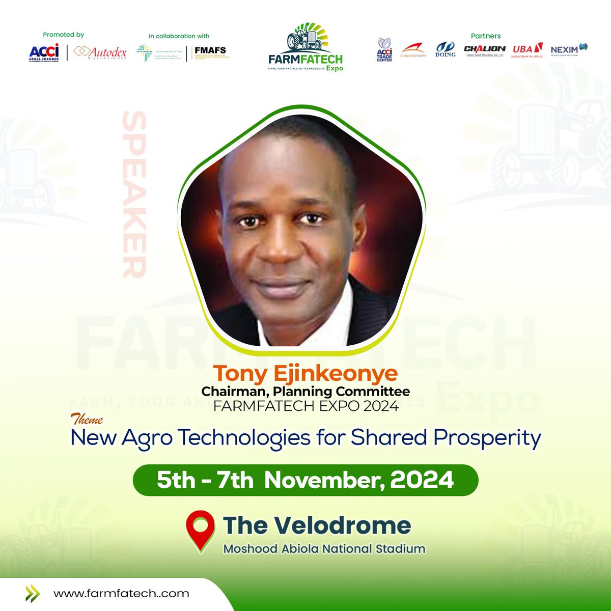 farmfatech's tweet image. We're glad to announce Tony Ejinkeonye Chairman, Planning Committee as one of the speakers for FarmfaTech Expo 2024.

Abuja, are you ready for what is coming?

farmfatech.com

For exhibition and enquiries, contact any of the following numbers 07043885343, 09126029766…