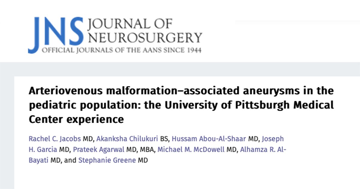 Pitt Neurosurgery (@pittneurosurg) on Twitter photo Study aims to determine whether arteriovenous malformation-associated aneurysms predispose pediatric patients to intracranial hemorrhage. thejns.org/pediatrics/vie⦠<a href="/ChildrensPgh/">UPMC Children's Hospital of Pittsburgh</a> <a href="/rachelcjacobsmd/">Rachel Jacobs</a> <a href="/haboualshaar/">Hussam Abou-Al-Shaar</a> <a href="/teeksagarwal/">Prateek Agarwal, MD, MBA</a> <a href="/mmmcdowe/">Michael McDowell</a> Study aims to determine whether arteriovenous malformation-associated aneurysms predispose pediatric patients to intracranial hemorrhage. thejns.org/pediatrics/vie⦠<a href="/ChildrensPgh/">UPMC Children's Hospital of Pittsburgh</a> <a href="/rachelcjacobsmd/">Rachel Jacobs</a> <a href="/haboualshaar/">Hussam Abou-Al-Shaar</a> <a href="/teeksagarwal/">Prateek Agarwal, MD, MBA</a> <a href="/mmmcdowe/">Michael McDowell</a>