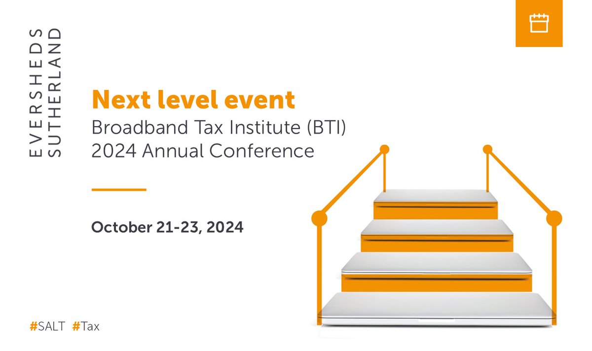 ESsaltlaw's tweet photo. SALT Partners Todd Betor, Jeff Friedman, Charlie Kearns, Dan Schlueter &amp; Maria Todorova are pleased to present during the 2024 Broadband Tax Institute (BTI) Annual Conference, held Oct. 21-23. Their panels will cover state tax policy, litigation &amp; more. https://t.co/NAwqjsMlqZ https://t.co/zwcv1IUxUW