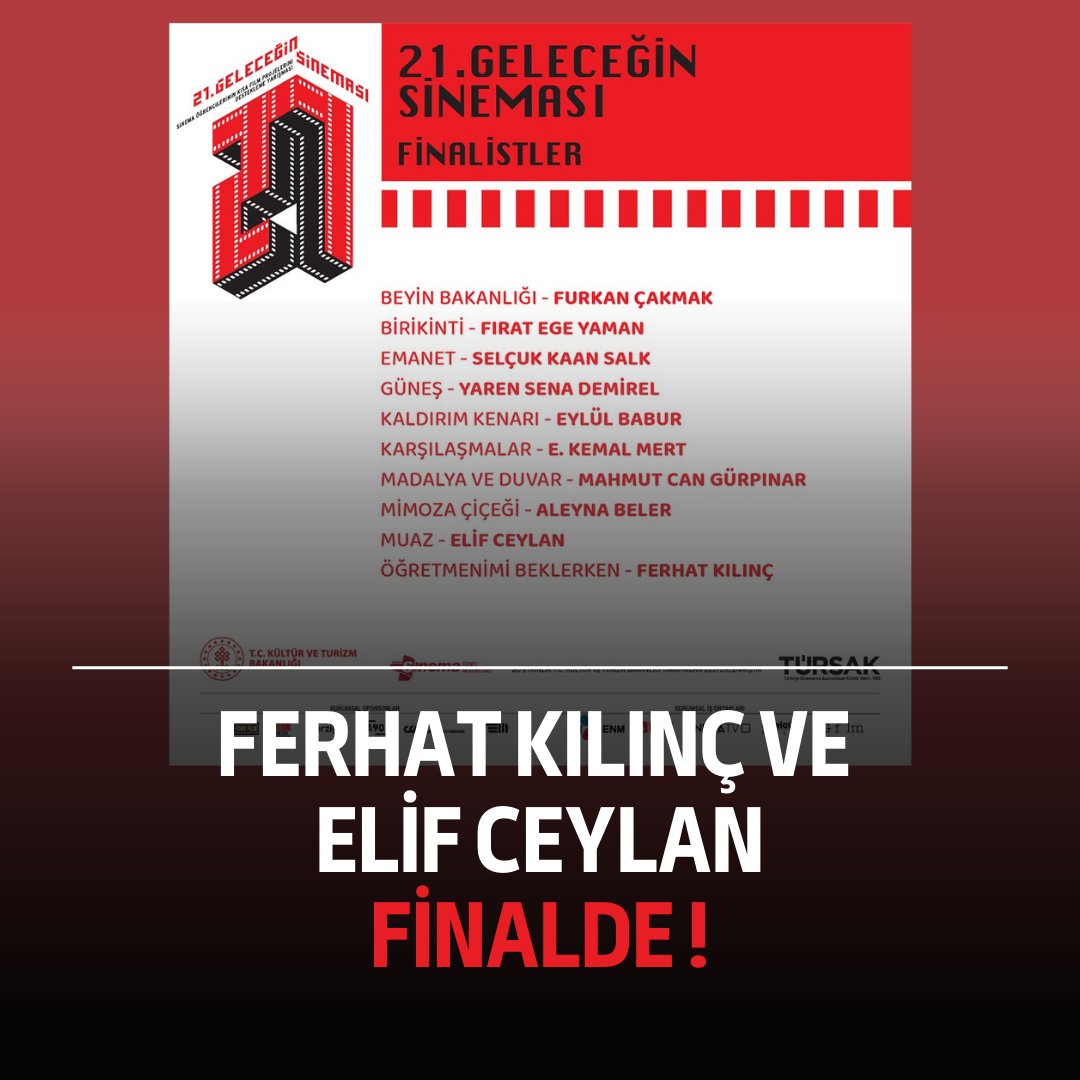 21 yıldır genç sinemacıları destekleyen TÜRSAK Vakfı’nın “Geleceğin Sineması” projesinde finale kalan 10 yetenekli isimden ikisi Sinema ve Medya Topluluğumuzdan! Topluluk kurucumuz Ferhat Kılınç ve mezun üyemiz Elif Ceylan’ı tebrik ediyoruz. <a href="/ibrahimozcosar/">ibrahim özcoşar</a> <a href="/mardinartuklu/">Mardin Artuklu Üniversitesi</a>