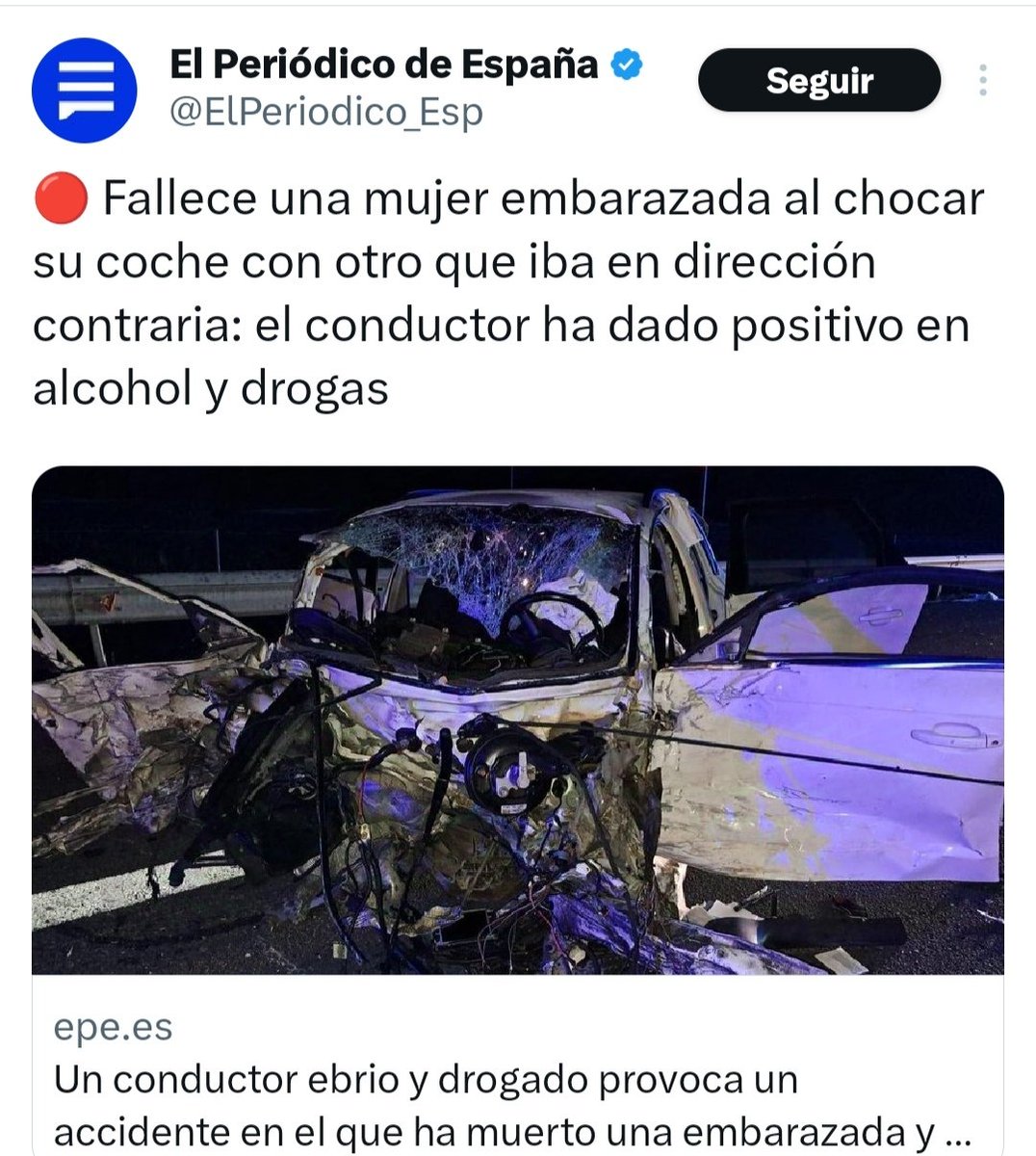 Corrijo titular:

Un conductor drogado y en sentido contrario, acaba con la vida de una mujer embarazada.

No es un accidente, es un homicidio.
No ha fallecido, la han asesinado.