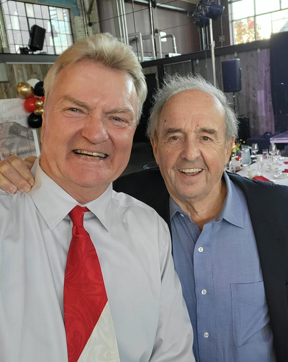 Liams_Hockey's tweet photo. A night of nights for a true legend, Brian Kilrea. Happy 90th Birthday, Killer!  With Pat Higgins, Killer, Donnie Gallant.  Bobby Smith, Fred Barrett, couple of Minnesota North Stars who went to the 1981 Cup final.  And with long time junior GM Sherry Bassin!  😀 https://t.co/aEAIsuVltZ