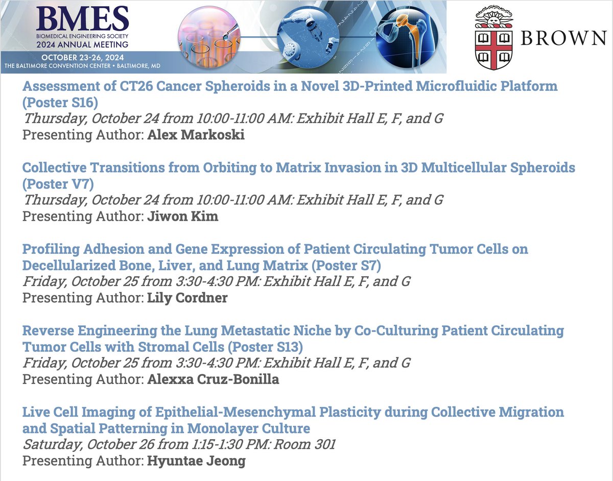 Wong Lab is heading to <a href="/BMESociety/">Biomedical Engineering Society</a> #BMES2024 ! Catch the presentations from lab members later this week in Baltimore: