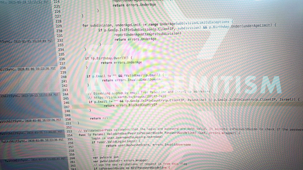 StopAntisemites's tweet image. StopAntisemitism has received the code proving Twitch has been blocking users from Israel from accessing their platform since 10/13/2023.

Twitch, owned by Amazon, is based in CA, a state with strong anti BDS laws. StopAntisemitism calls on Governor @GavinNewsom &amp;amp; the CA state…