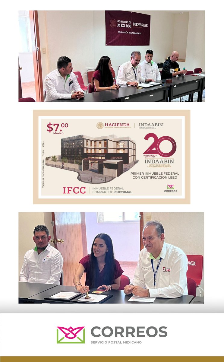 CorreosdeMexico's tweet photo. En la hermosa ciudad de #Aguascalientes, se llevó a cabo la réplica de cancelación del #timbrepostal conmemorativo del “20 Aniversario del Instituto de Administración y Avalúos de Bienes Nacionales @INDAABIN”, destacando sus logros a lo largo de dos décadas de servicio. https://t.co/yJvzP5TiAl