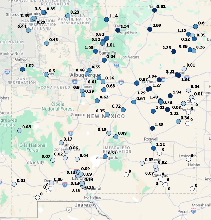 Rainfall totals from Saturday Oct 19 from just the ZiaMet network. Our highest totals were at Springer and Raton. #nmwx