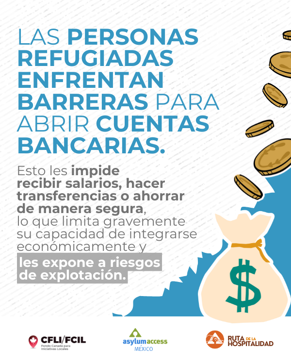 AsylumAccessMX's tweet photo. 💸Sin la posibilidad de abrir una cuenta bancaria, a las personas refugiadas se les niega el derecho a recibir salarios, transferir dinero o ahorrar de manera segura. Esto no solo limita su integración económica, sino que también aumenta el riesgo de caer en redes de explotación.

¡Derechos financieros para todas las personas! 🏦💪

#DerechosDeRefugiados #JusticiaFinanciera #AsylumAccess #RutaDeLaHospitalidad #inclusióneconómica #DerechosDeRefugiadas #asylum #asylumaccessmexico #asilo #derechoshumanos