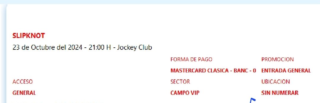 Sebasjem's tweet photo. Vendo 1 entrada para slipknot sector campo VIP.
400.000. https://t.co/IGIKwPt8y1